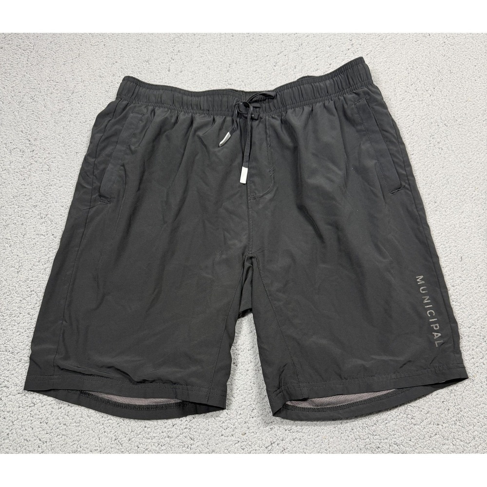 Municipal Shorts Mens Medium Black Athletic 8 Inseam Quick Dry Drawstring
